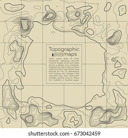 Background of the topographic map. Topographic map lines, contour background. Geographic grid, vector abstract.