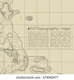Background of the topographic map. Topographic map lines, contour background. Geographic grid, vector abstract.