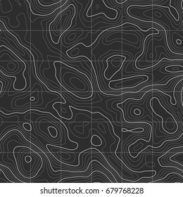 Background of the topographic map. Topographic map lines, contour background. Geographic grid, vector abstract.