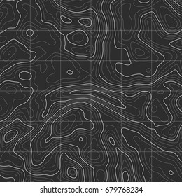 Background of the topographic map. Topographic map lines, contour background. Geographic grid, vector abstract.