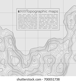 Background of the topographic map. Topographic map lines, contour background. Geographic grid, vector abstract.