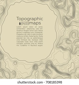 Background of the topographic map. Topographic map lines, contour background. Geographic grid, vector abstract.