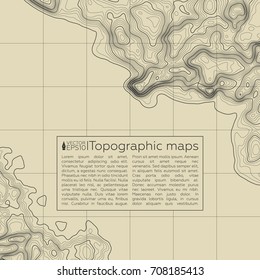 Background of the topographic map. Topographic map lines, contour background. Geographic grid, vector abstract.