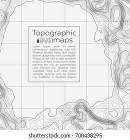 Background of the topographic map. Topographic map lines, contour background. Geographic grid, vector abstract.