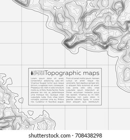 Background of the topographic map. Topographic map lines, contour background. Geographic grid, vector abstract.