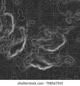 Background of the topographic map. Topographic map lines, contour background. Geographic grid, vector abstract.