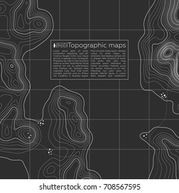 Background of the topographic map. Topographic map lines, contour background. Geographic grid, vector abstract.