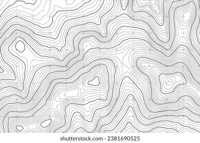 Hintergrund der topographischen Karte. Topo-Karte mit Höhenlage. Geografisches Höhenlinienrelief. Vektorgrafik