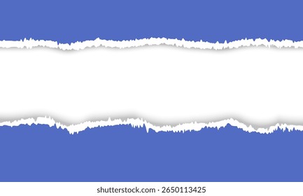 Fondo con papel azul desgarrado. Una Plantilla de verano para publicaciones, publicidad, atraer la atención y descuentos. Ilustración vectorial de papel rasgado, en blanco para el diseño.