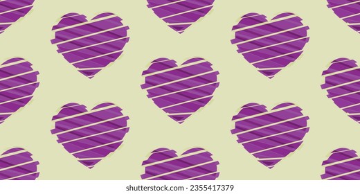Background from torn striped hearts, from flaps. Original stylish love pattern from hearts.