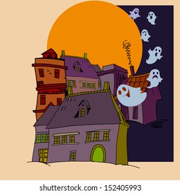 background with town and ghosts