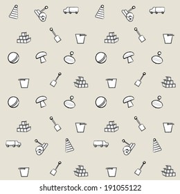 Background for toys. Pattern with contour of children toys on light gray background.