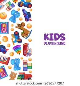 Background with toys. print design template for banners with different toys for kids playground
