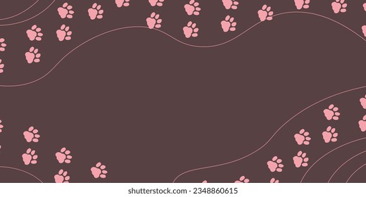 Background with traces of a cats paw. Space for inserting text. Design of a banner, flyer, brochure for a pet store. Funny vector flat illustration.