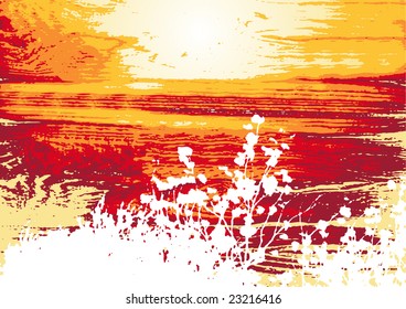 background of tracing silhouettes: grass, leafs, flower, vector