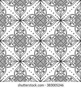 Background with  traditional Arabic seamless floral geometric pattern. Vector illustration black on white.