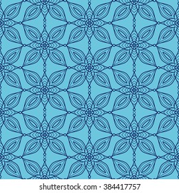 Background with traditional Arabic seamless floral geometric pattern. Vector illustration in blue colors.
