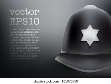 Background of traditional authentic helmet of metropolitan British police officers. Vector illustration.