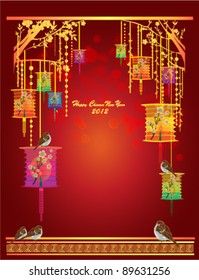 background for traditional Chinese New Year Festival. Vector Invitation card.