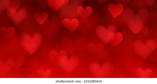 Background of translucent blurry hearts in red colors. Illustration on Valentine's day