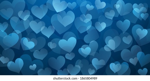 Background of translucent hearts in blue colors. Valentine's day illustration