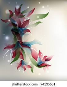 Background with transparent gradient stylized flowers  and frame.