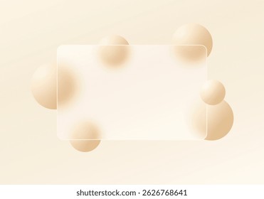 Background with transparent partition and floating spheres in glass morphism style. Website landing page template.