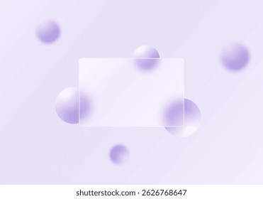 Background with transparent partition and floating spheres in glass morphism style. Website landing page template.