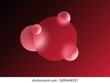 Background with transparent round panel and floating spheres in glass morphism style. Website landing page template.