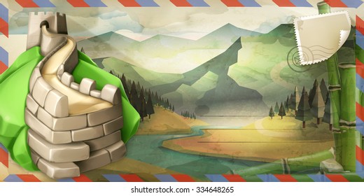 Background travel, China vector postcard