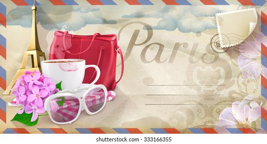 Background travel, Paris vector postcard