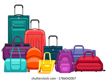 Background with travel suitcases and bags. Illustration for tourism and shops.