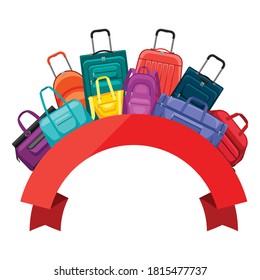 Background with travel suitcases and bags. Illustration for tourism and shops.
