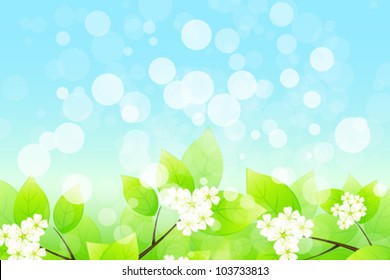 Background with Tree Branch flowers and Sparkles