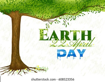 Background with tree. Design poster for earth day. Vector illustration.