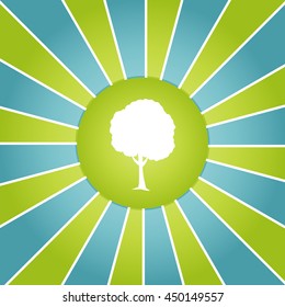 background with a tree and green blue strips.Background for advertising, leaflet, cards, invitation. eco labels 