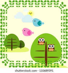 background with trees and birds