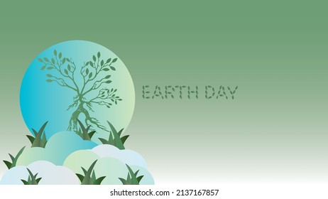 background of trees, earth, leaves and clouds. blue and green. suitable for earth day banner design, poster design, post card, congratulation card, and campaign design