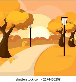 Background trees road autumn vector illustration