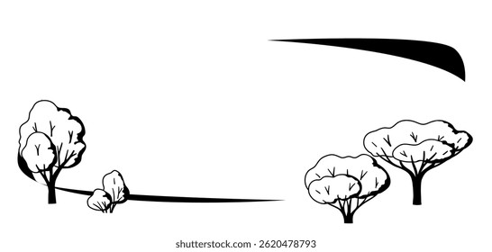Fundo com árvores. Plantas estilizadas de primavera ou verão.