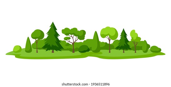 Background with trees, spruces and bushes. Seasonal nature illustration.