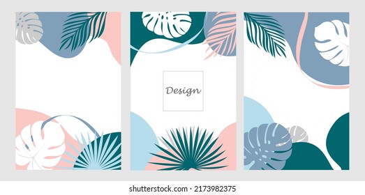 Background in the trendy colors of this summer. Tropical leaves design. Background for posters, postcards, sales, design. Tropical plants. Background for stories, social networks