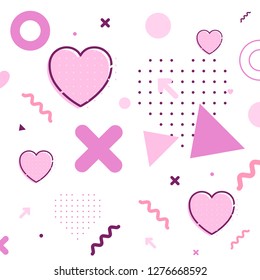 Background with trendy geometric elements. Heart vector icons. Happy Valentines Day. 