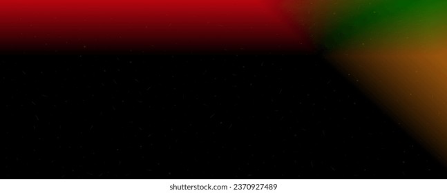 Fondo con degradado y ruido de moda. Colores rojo y verde, amarillo y negro. Resplandor de lentes, textura superpuesta. Banner vectorial con polvo y transición de color suave.