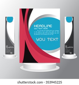 background tri fold business brochure  cards flyers template design with blue pink black Cover layout and Stan