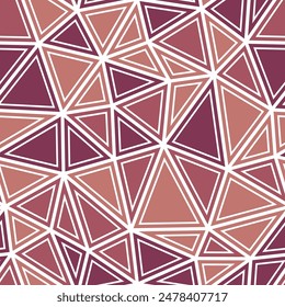 Background with triangles pattern. Large triangles size. Solid shapes in frames. Multiple colors style. Repeatable pattern. Classy vector tiles. Muted Reddish Brown.