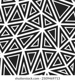 Fondo con patrón de triángulos. Grandes triángulos de tamaño. Formas sólidas en marcos. Estilo blanco y negro. Patrón repetible. Azulejos de Vector con clase. Gris Oscuro Contraste.