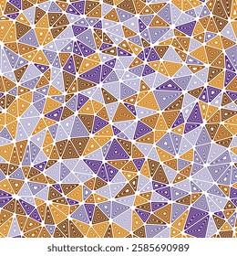 Background with triangles pattern. Multiple repeated inner triangles. Compact shape size. Multiple colors style. Seamless pattern. Classy vector tiles. Trending vector illustration.