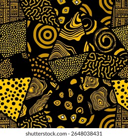 Antecedentes do padrão de cultura étnica tribal. Padrão de vetor contínuo no estilo patchwork com base em ornamentos de estilo étnico afro