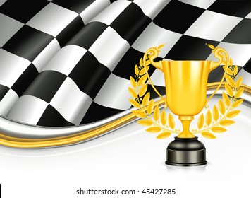 Realistic Golden Trophy Checkered Flag Racing Stock Vector (Royalty ...